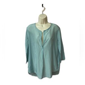 CP Shades | Silk Blend Lightweight Tunic | Teal-Green Deep V-Neck | Size M